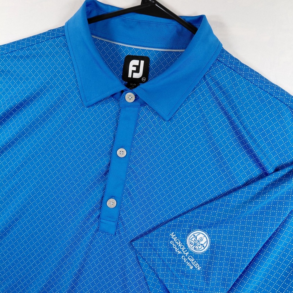 FootJoy FJ Mens 2XL Blue Diamond Dot Golf Polo Shirt Magnolia Green Golf Club